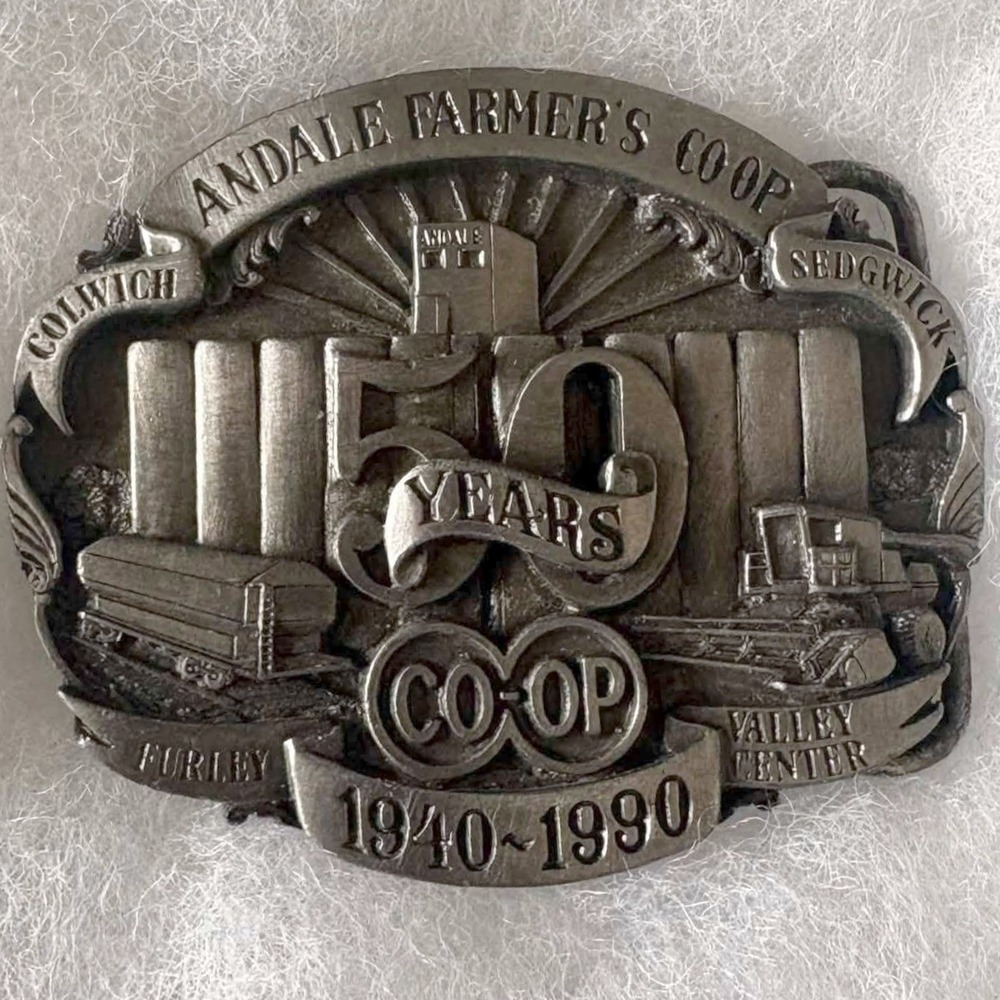 Vintage Andale Farmer's Co-op 50th Anniversary Belt Buckle 1940-1990 Limited Ed